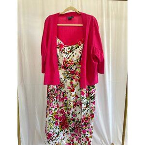 Jessica Howard Pink/Green Floral Dress with Pink Cardigan 22W